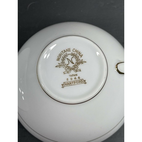 Noritake Japan 4 Cup and Saucers Set Bowl Grey Gold Greek Key Hartford 5944 - Picture 7 of 9